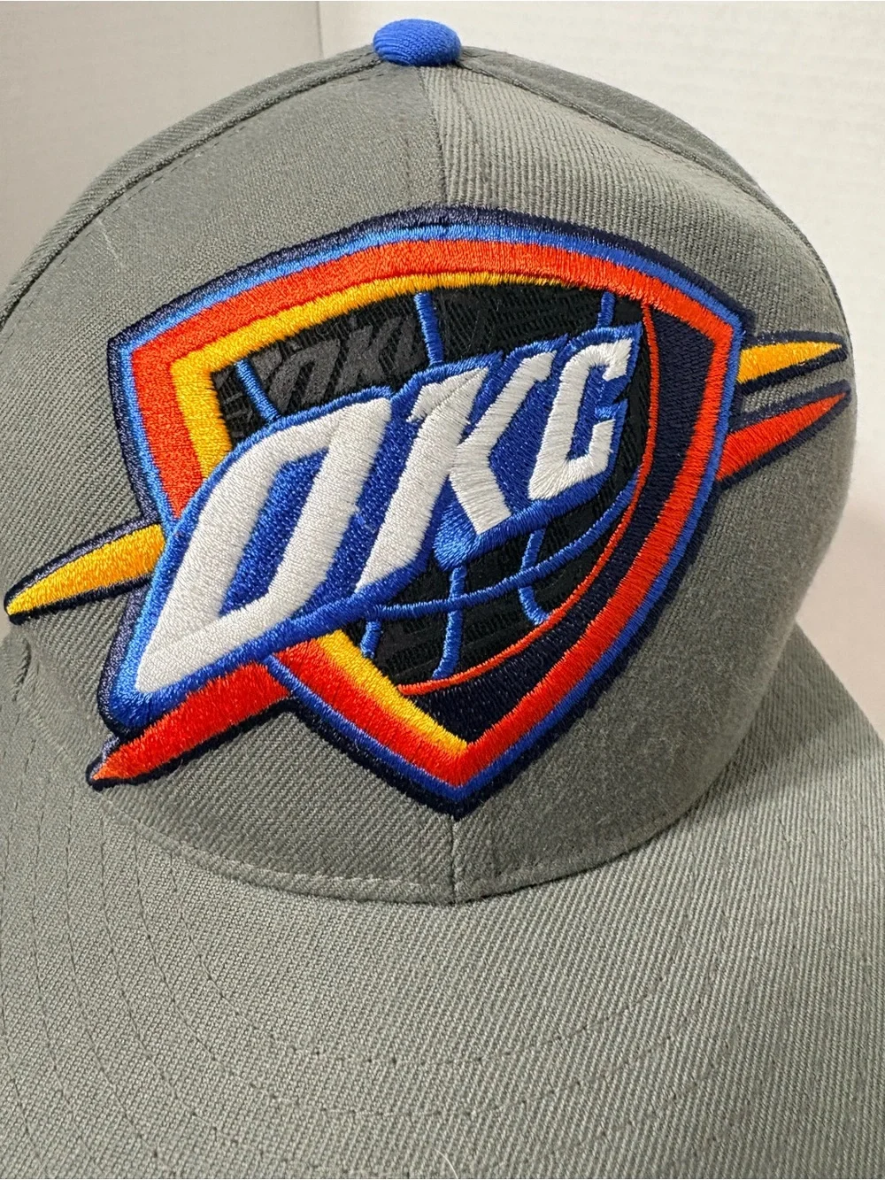 adidas Kids Gray Fitted Cap Hat with Multicolor Basketball OKC Thunder Patch 7